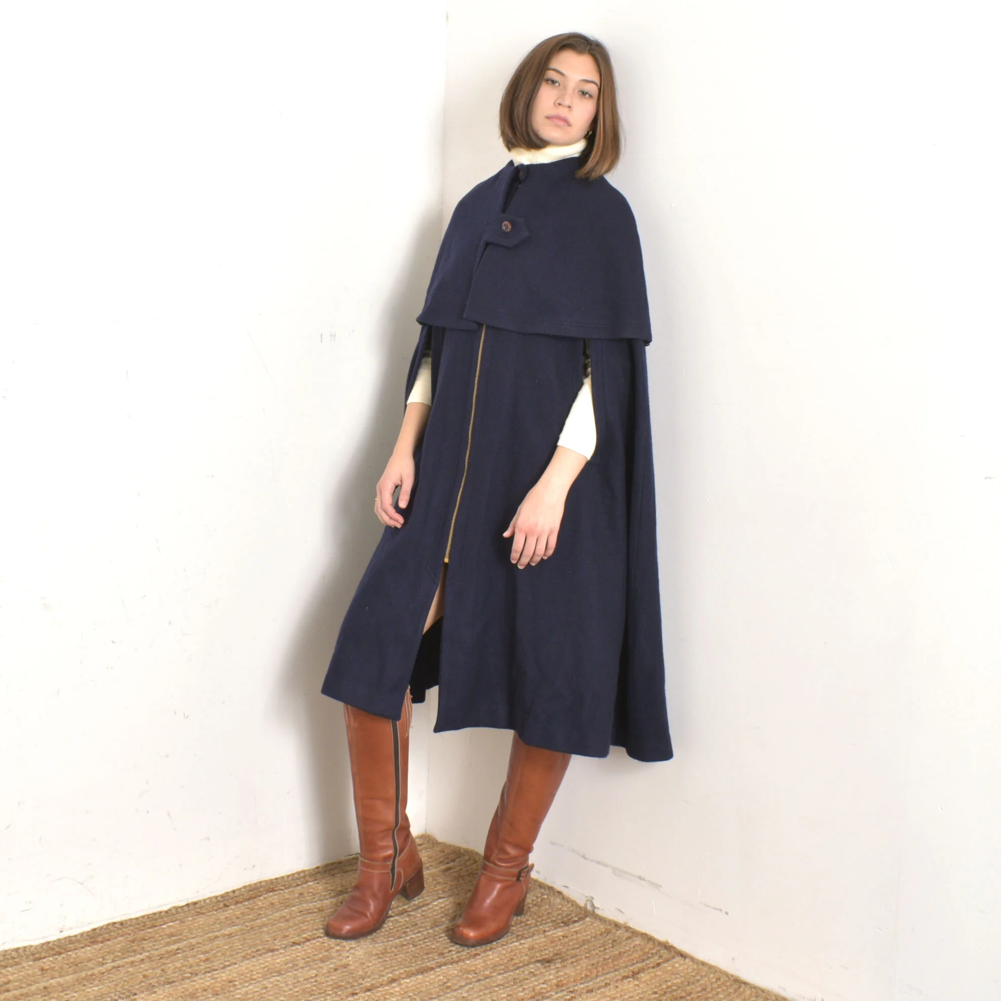 1960s Navy Wool Double Cape Coat-S/M/L — La Poubelle Vintage